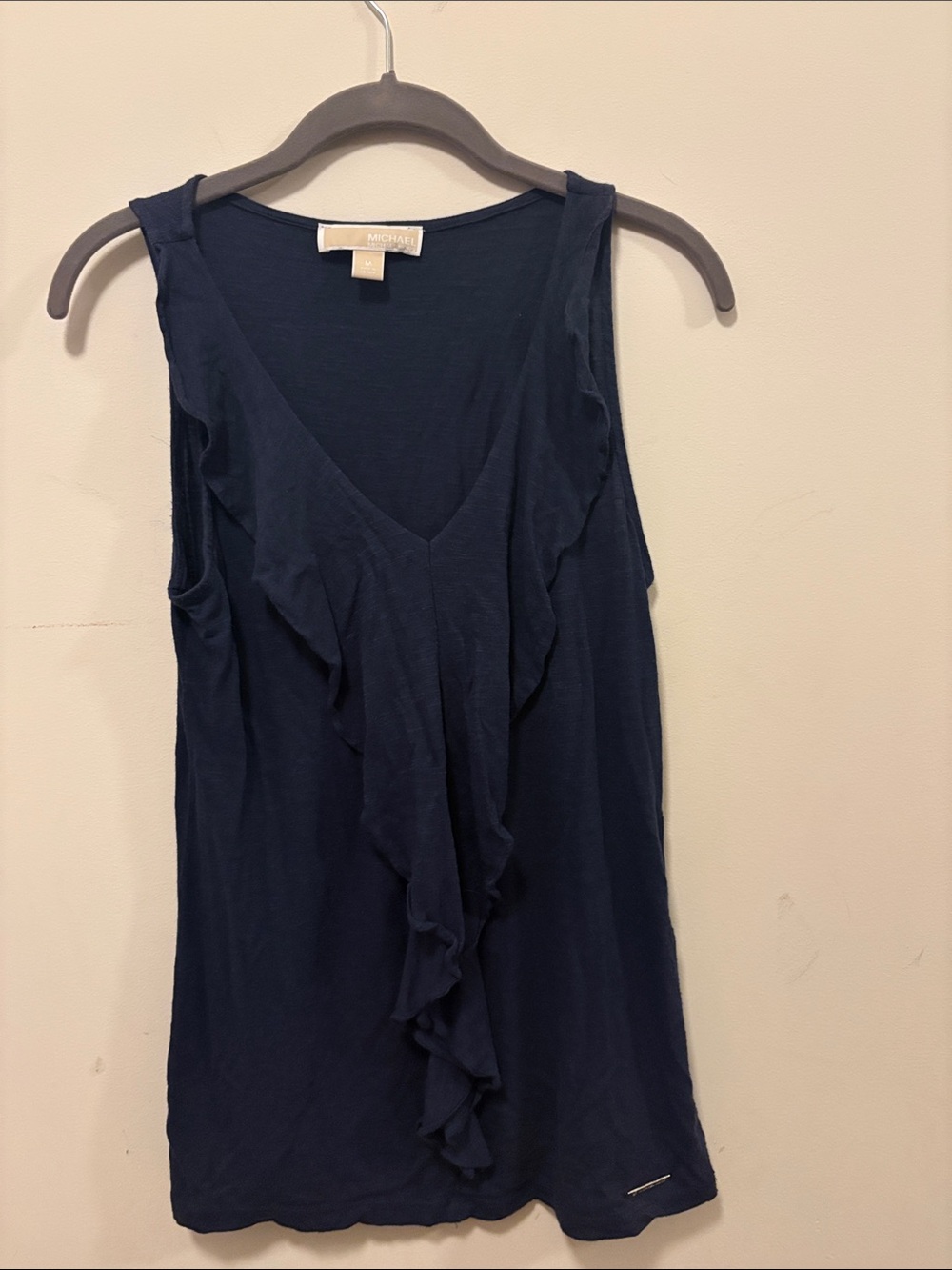 Michael Kors Navy V-Neck Ruffle Sleeveless Camisole